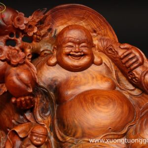 Tượng Di Lặc Nhị Tiểu Vác Đào Gỗ Trắc