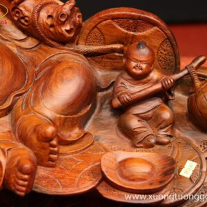 Tượng Di Lặc Nhị Tiểu Vác Đào Gỗ Trắc