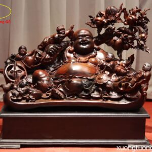 Tượng Phật Di Lặc Ngũ Tiểu Vác Đào Gỗ Trắc