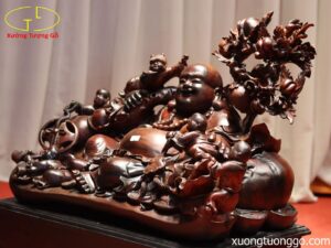 Tượng Phật Di Lặc Ngũ Tiểu Vác Đào Gỗ Trắc