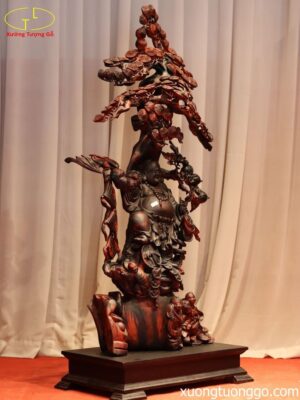 Tượng Phật Di Lặc Tam Tiểu Vác Cành Đào Đúng Bao Tiền Gỗ Trắc