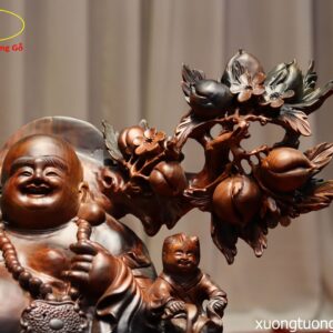 Tượng Phật Di Lặc Tam Tiểu Vác Đào Gỗ Trắc