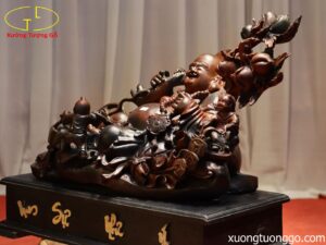 Tượng Phật Di Lặc Tam Tiểu Vác Đào Gỗ Trắc