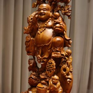 Tượng Phật Di Lặc Ngũ Tiểu Vác Đào Đứng Nghê Gỗ Hương