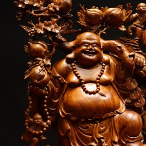 Tượng Phật Di Lặc Ngũ Tiểu Vác Cành Đào Đứng Bao Tiền Gỗ Hương