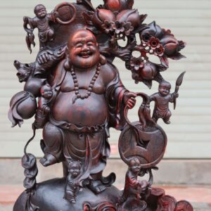 Tượng Phật Di Lặc Ngũ Phúc Vác Đào Gỗ Trắc