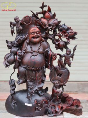 Tượng Phật Di Lặc Ngũ Phúc Vác Đào Gỗ Trắc