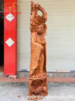 Đạt Ma Đứng Song Long Gỗ Hương Đá