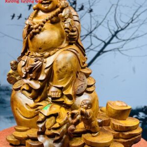 Di Lặc Tam Tiểu Ngồi Bao Tiền Gỗ Hương