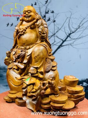 Di Lặc Tam Tiểu Ngồi Bao Tiền Gỗ Hương