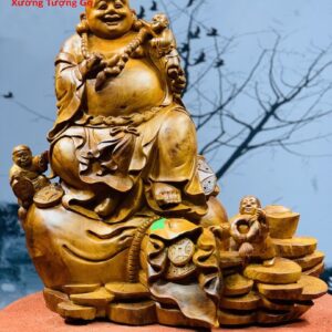 Di Lặc Tam Tiểu Ngồi Bao Tiền Gỗ Hương