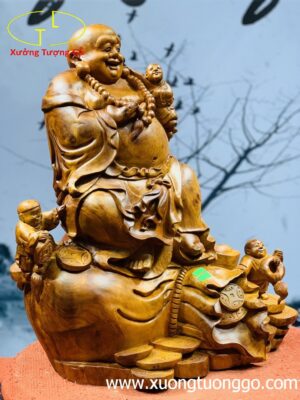 Di Lặc Tam Tiểu Ngồi Bao Tiền Gỗ Hương