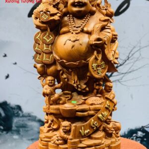 Di Lặc Ngũ Phúc Vác Cành Đào Gỗ Hương