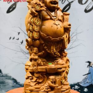 Di Lặc Ngũ Phúc Vác Cành Đào Gỗ Hương