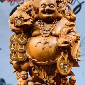 Di Lặc Ngũ Phúc Vác Cành Đào Gỗ Hương