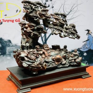 Di  Lặc  Ngũ Phúc Ngồi Gốc Tùng Gỗ Trắc