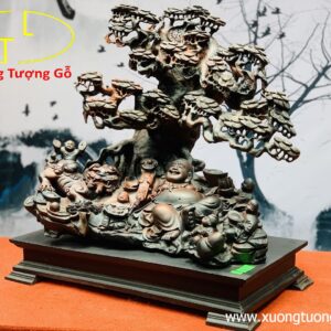 Di  Lặc  Ngũ Phúc Ngồi Gốc Tùng Gỗ Trắc