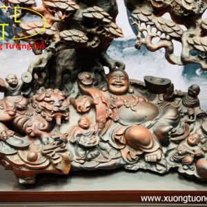 Di  Lặc  Ngũ Phúc Ngồi Gốc Tùng Gỗ Trắc