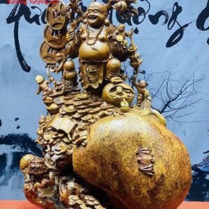 Tượng Phật Di Lặc Cửu Tiểu Vác Cành Đào Gỗ Nu Hương