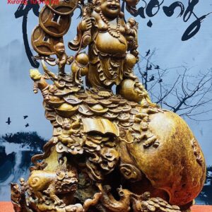 Tượng Phật Di Lặc Cửu Tiểu Vác Cành Đào Gỗ Nu Hương