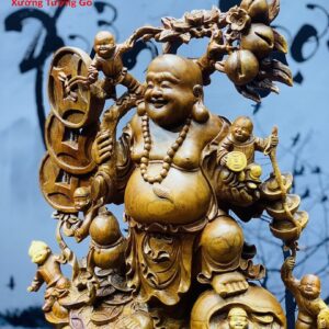 Tượng Phật Di Lặc Cửu Tiểu Vác Cành Đào Gỗ Nu Hương