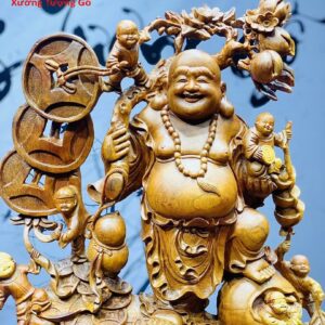 Tượng Phật Di Lặc Cửu Tiểu Vác Cành Đào Gỗ Nu Hương