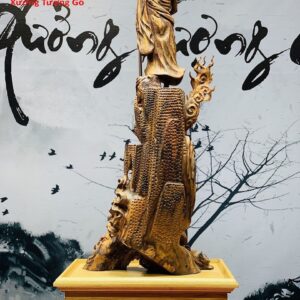 Tượng Đạt Ma ngự rồng gỗ nu hương.