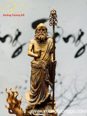 Tượng Đạt Ma ngự rồng gỗ nu hương.