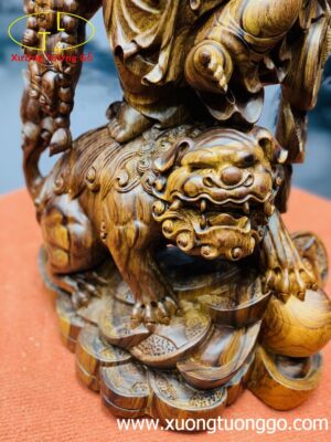Di Lặc tam tiểu gánh hoa sen gỗ cẩm lai.