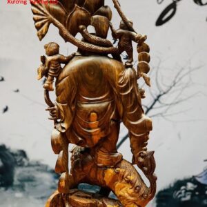 Di Lặc tam tiểu gánh hoa sen gỗ cẩm lai.