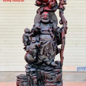 Di Lặc nhị tiểu cầm trượng gỗ trắc đỏ đen.
