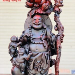 Di Lặc nhị tiểu cầm trượng gỗ trắc đỏ đen.
