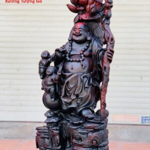 Di Lặc nhị tiểu cầm trượng gỗ trắc đỏ đen.