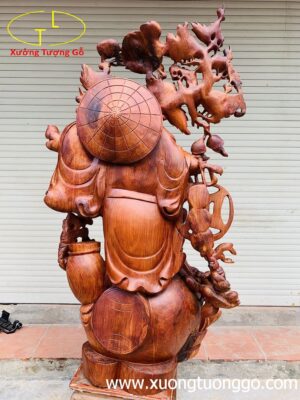 Di Lặc ngũ phúc vác đào đứng bao tiền gỗ hương.