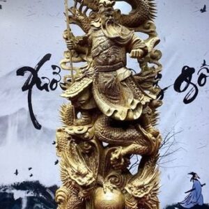 Quan công cầm đao gỗ mun đuôi công.