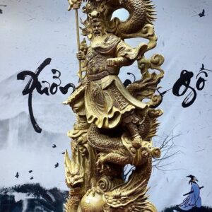 Quan công cầm đao gỗ mun đuôi công.