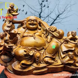 Di Lặc ngũ tiểu vác gậy như ý gỗ hương.
