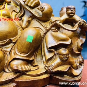 Di Lặc ngũ tiểu vác gậy như ý gỗ hương.