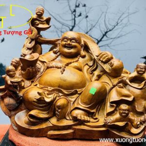 Di Lặc ngũ tiểu vác gậy như ý gỗ hương.