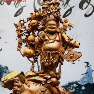 Di Lặc nhị tiểu vác đào đứng bao tiền gỗ cẩm lai.