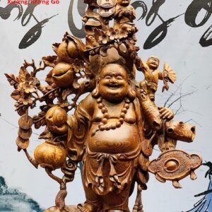 Di Lặc nhị tiểu vác đào đứng bao tiền gỗ cẩm lai.