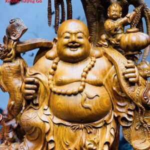Di Lặc ngũ tiểu gánh gậy như ý đứng tùng gỗ hương ta.