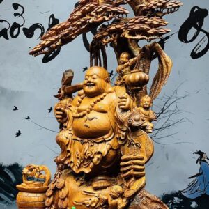 Di Lặc ngũ tiểu gánh gậy như ý đứng tùng gỗ hương ta.
