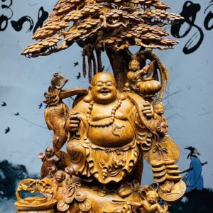 Di Lặc ngũ tiểu gánh gậy như ý đứng tùng gỗ hương ta.