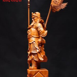 Quan Công chống đao cầm cờ gỗ hương