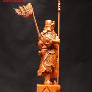 Quan Công chống đao cầm cờ gỗ hương
