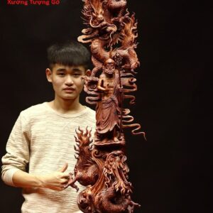 Đạt Ma ngự song long gỗ sưa đỏ