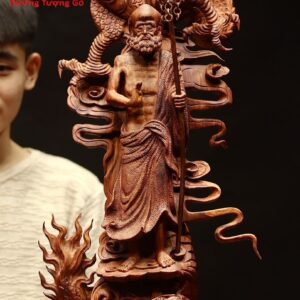 Đạt Ma ngự song long gỗ sưa đỏ