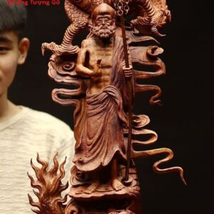 Đạt Ma ngự song long gỗ sưa đỏ