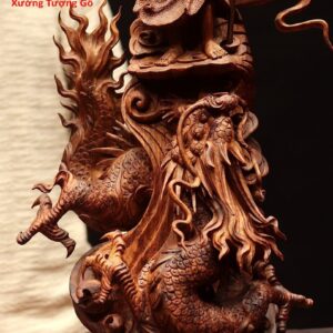 Đạt Ma ngự song long gỗ sưa đỏ